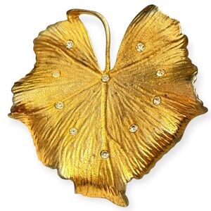 Vintage Coro Lily Pad Brooch‎ Gold Tone with Rhinestones Signed